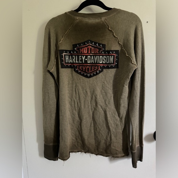 Harley-Davidson Gray Raglan Studded Crewneck Sweatshirt Raw Hem Size M - Picture 5 of 16